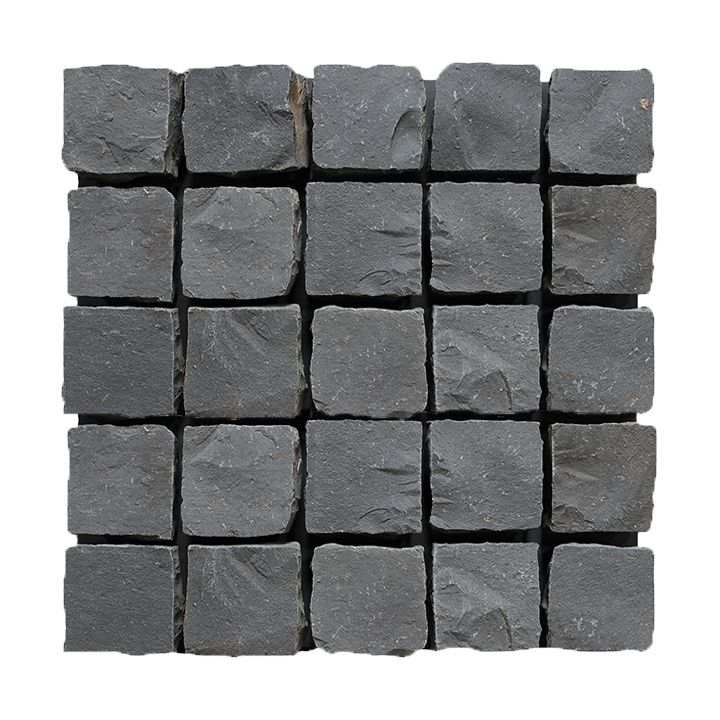 Black basalt cobblestones arranged in a 5x5 square